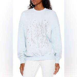 Forever 21 Light Blue Beaded Gemini Pullover Top